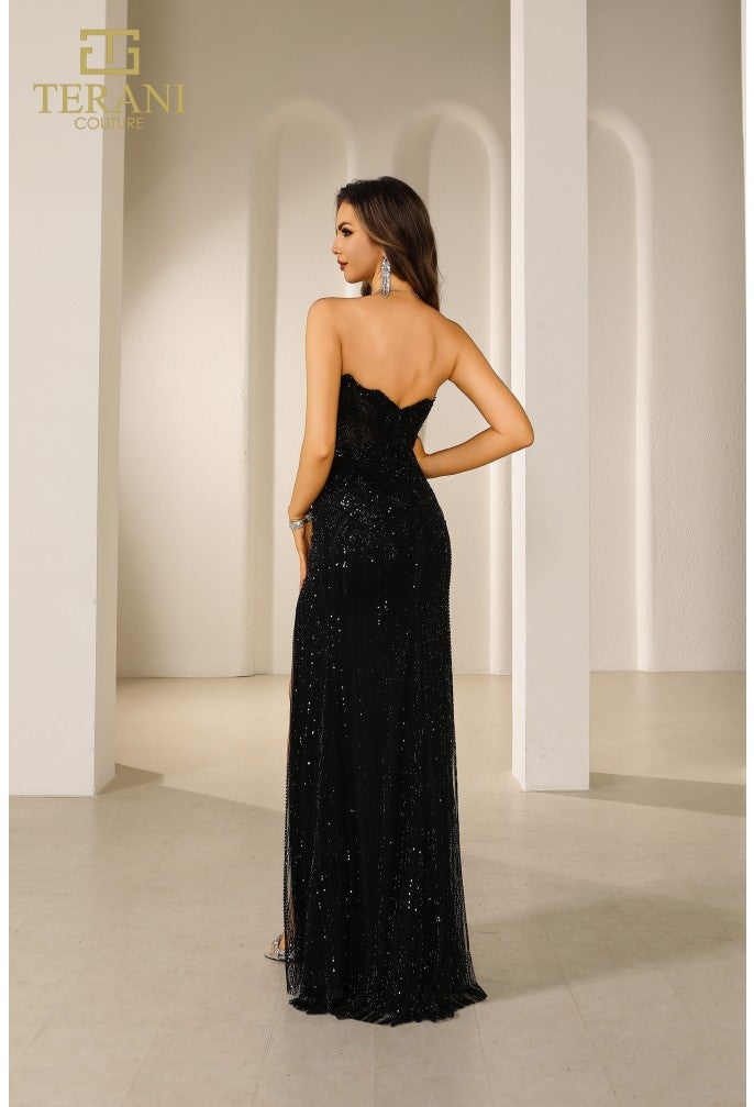 Vestido de fiesta largo con abertura y cuentas Terani Couture 251P4574