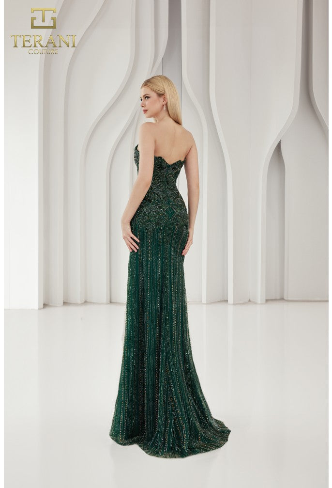 Vestido de fiesta largo con abertura y cuentas Terani Couture 251P4574