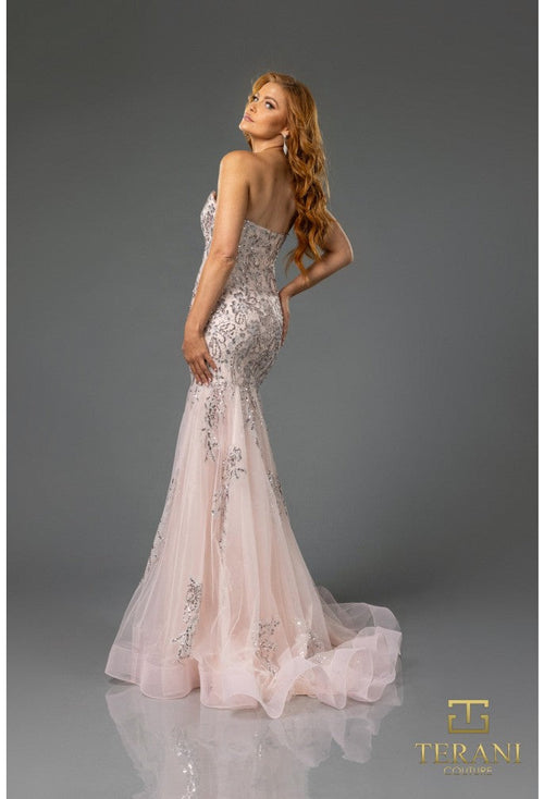 Terani Couture 251P4641 Formal Prom Strapless Trumpet Long Evening Beaded Tulle Dress