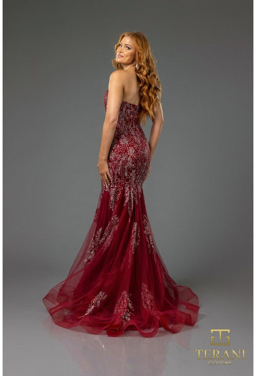Terani Couture 251P4641 Formal Prom Strapless Trumpet Long Evening Beaded Tulle Dress