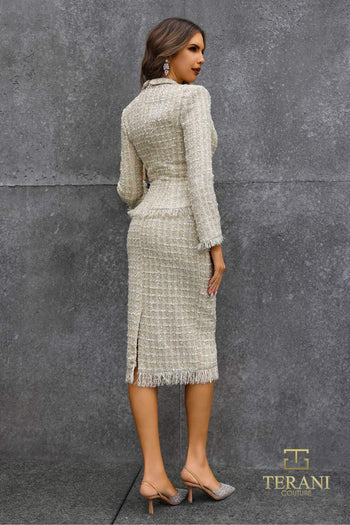 Terani Couture 252c5020 Long Sleeve Fitted Cocktail Dress With Peplum