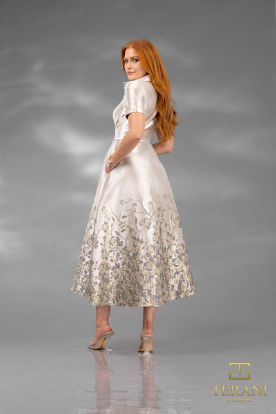 Terani Couture 252c5507 Floral Applique A-line Tea-length Cocktail Dress