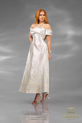 Terani Couture 252C5508 Glamorous Cocktail Off-Shoulder A-Line Formal Jacquard Dress