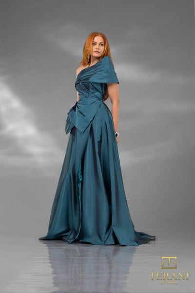 Terani Couture 252E5102 Elegant Formal One-Shoulder A-Line Long Evening Taffeta Dress