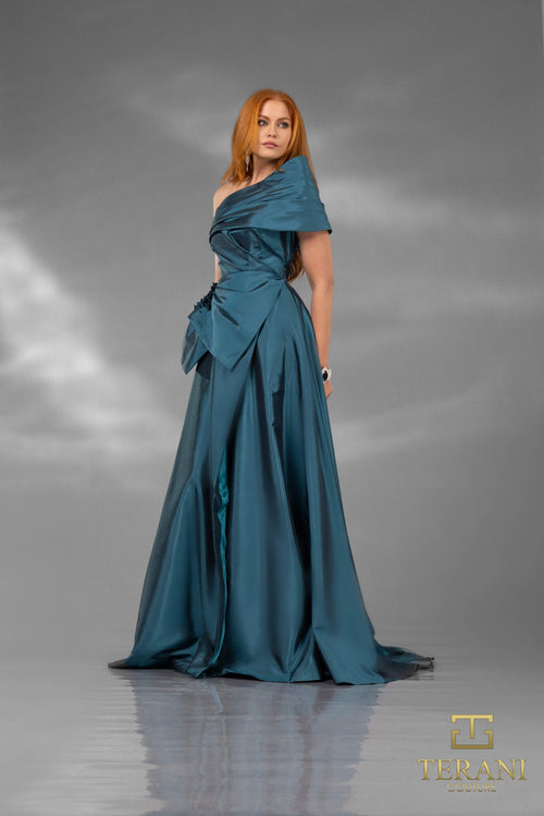 Terani Couture 252E5102 Elegant Formal One-Shoulder A-Line Long Evening Taffeta Dress