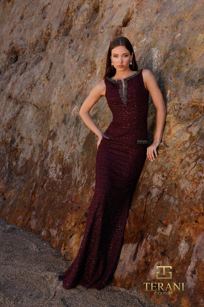 Terani Couture 252E5119 Glamorous Evening Homecoming Long Black Formal Metallic Dress