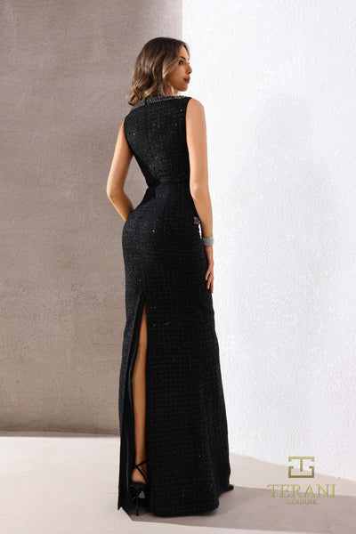 Terani Couture 252E5119 Glamorous Evening Homecoming Long Black Formal Metallic Dress