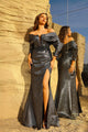 Formal Dresses Long Formal Metallic Evening Dress Gunmetal