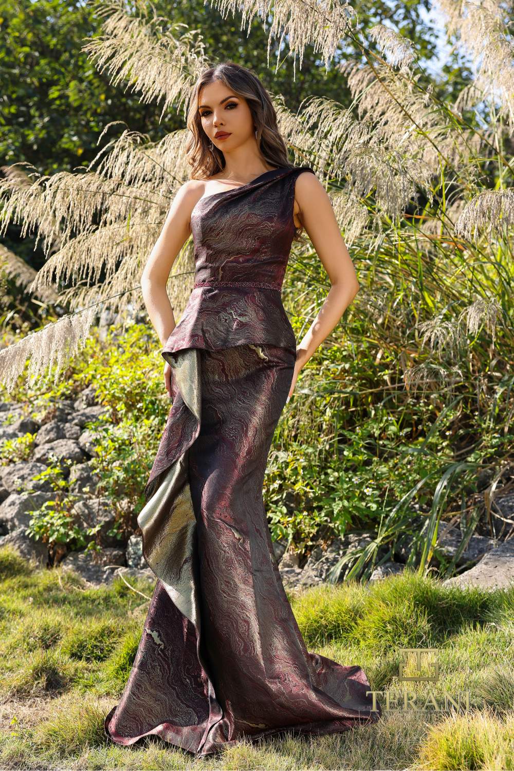 Terani Couture 252E5159 Peplum Fitted Long Evening Gown – Formal Dress