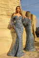 Formal Dresses Long Fitted Formal Corset Bodycon Evening Dress Slate