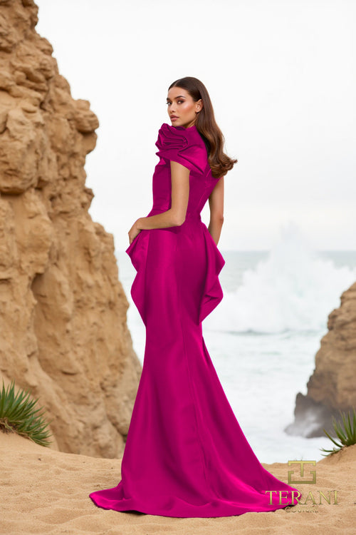 Terani Couture 252e5546 Elegante vestido de noche largo y ajustado con peplum
