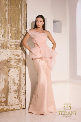 Terani Couture 252E5550 Elegant Formal Prom Strapless Long Blush Evening Mikado Dress