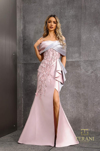 Formal Dresses Ruffle Long Mermaid Formal Evening Dress Blush Silver