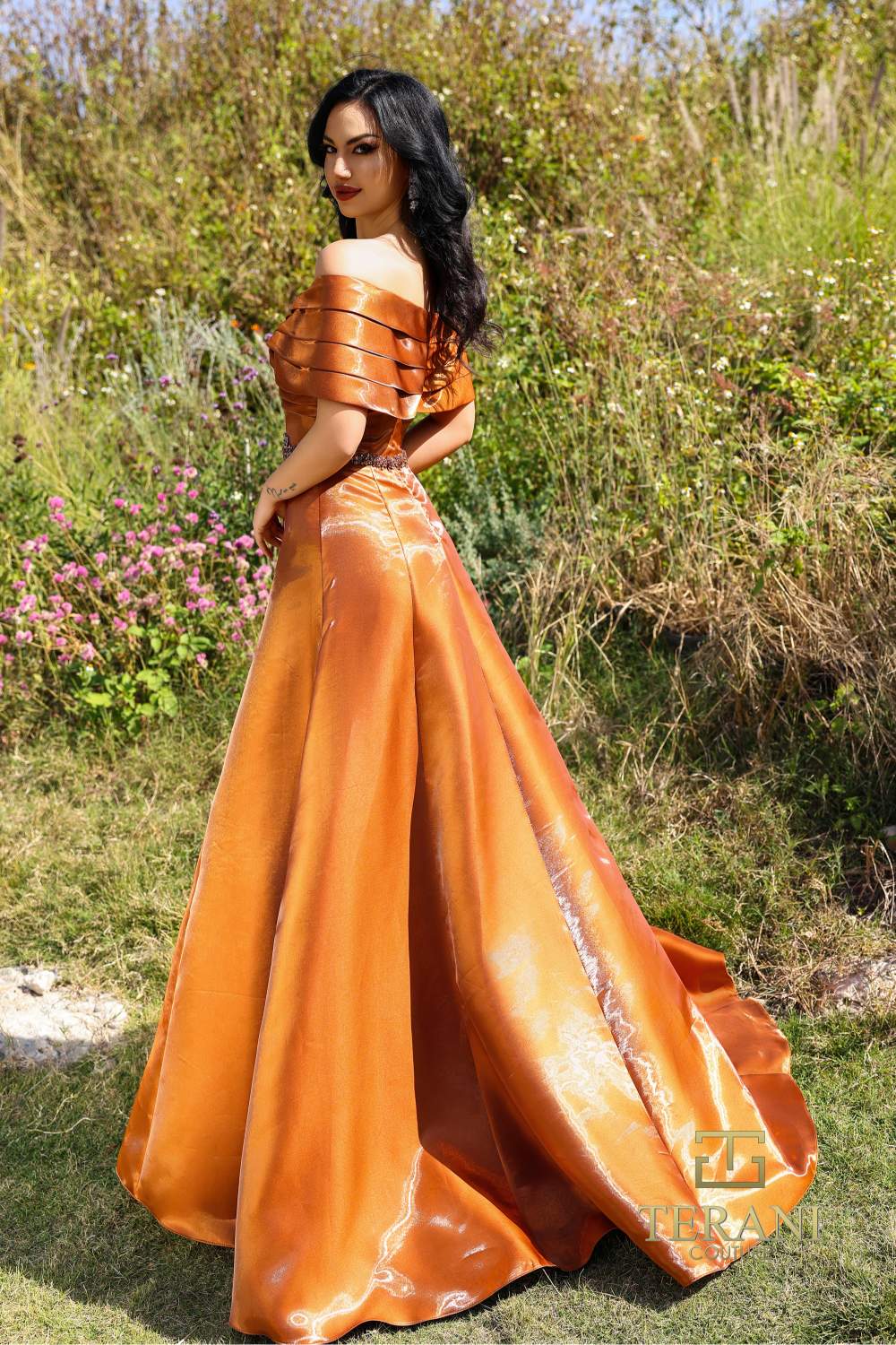 Terani Couture 252m5326 Pleated Beaded A-line Evening Gown
