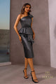 Cocktail Dresses Fitted Metallic Bodycon Short Cocktail Midi Dress Gunmetal
