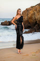 Cocktail Dresses Bodycon Ruffle Slit Fitted Tea Length Dress Black