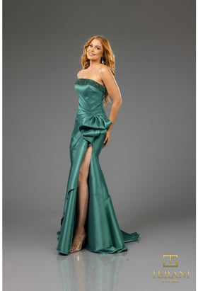 Terani Couture 252E5131 Glamorous Evening Strapless Beaded Long Stretch Mikado Dress