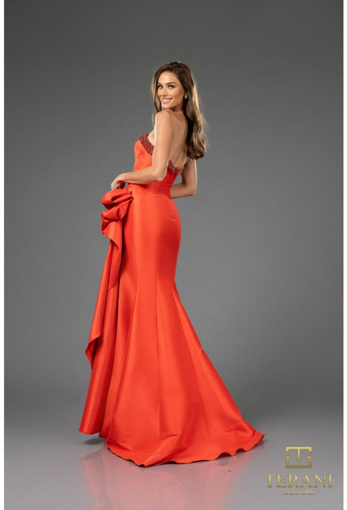 Terani Couture 252E5131 Glamorous Evening Strapless Beaded Long Stretch Mikado Dress