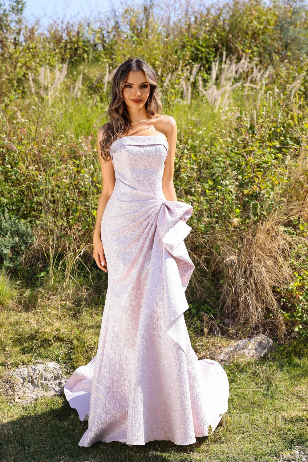 Prom Homecoming Strapless Long Formal Metallic Jacquard Gown 252E5200 by  Terani Couture