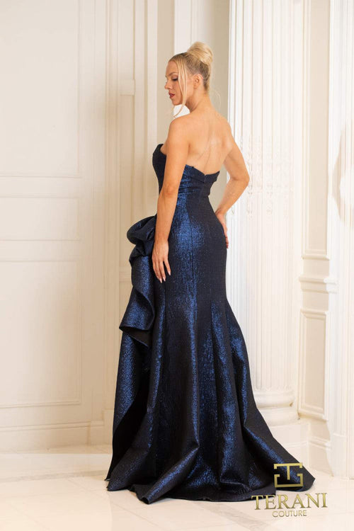 Terani Couture 252E5200 Prom Homecoming Strapless Long Formal Metallic Jacquard Dress