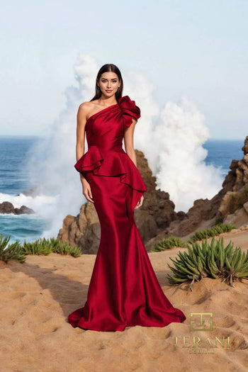 Formal Dresses Long Fitted Formal Peplum Evening Dress Red