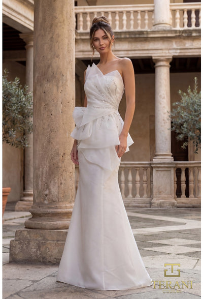 Terani Couture 252E5550 Elegant Formal Prom Strapless Long Blush Evening Mikado Dress