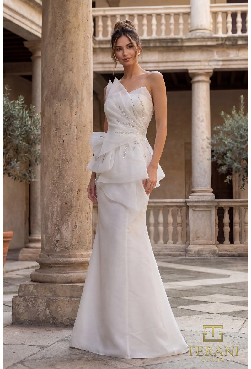 Terani Couture 252E5550 Elegant Formal Prom Strapless Long Blush Evening Mikado Dress
