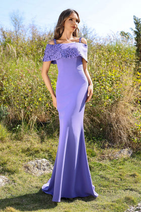 Terani Couture 252M5347 Sophisticated Evening Off-Shoulder Formal Stretch Twill Dress