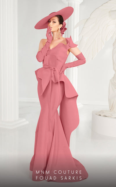 Fouad Sarkis 2553 One-Shoulder Sweetheart Evening Gown in Black by MNM Couture