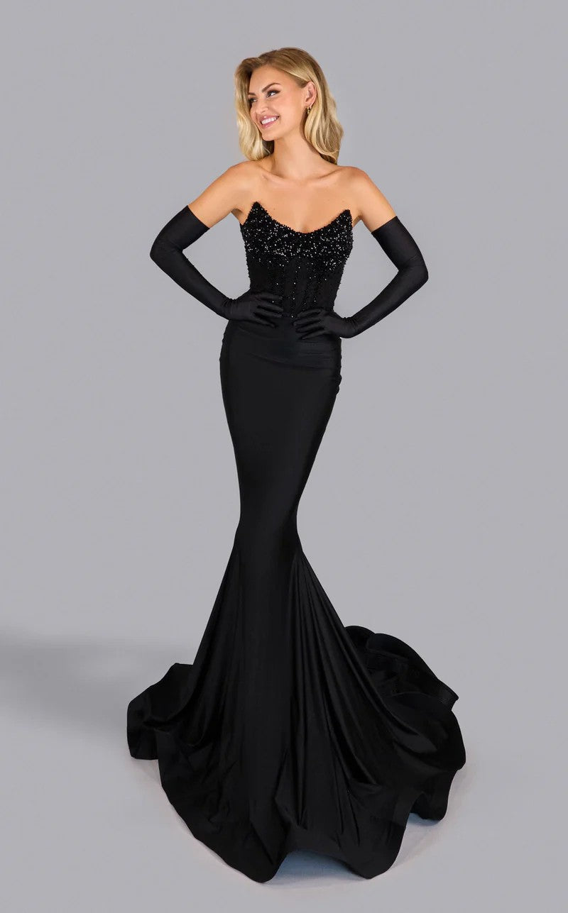 Strapless Mermaid Prom Formal Floor-Length Black Gown JA2560 by Jessica Angel Black / 3X
