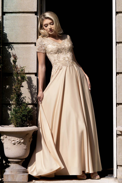 Cap Sleeve Beaded Lace Cap Sleeve A-Line Evening Gown Mother of the Bride Dress by Lenovia 8419