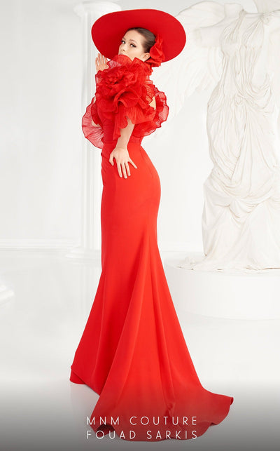 Fouad Sarkis 2574 Red Ruffled Sleeve Mermaid Gown by MNM Couture