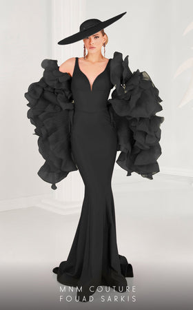 MNM Couture 2575 Red Trumpet Gown with Convertible Sleeves
