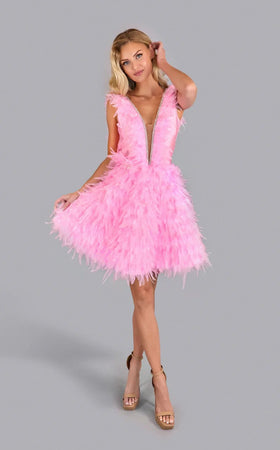 Jessica Angel JA2579 Sleeveless Fitted Mini Feather Homecoming Dress