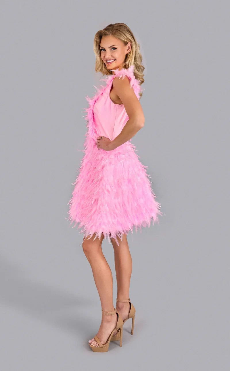 Jessica Angel JA2579 Sleeveless Fitted Mini Feather Homecoming Dress