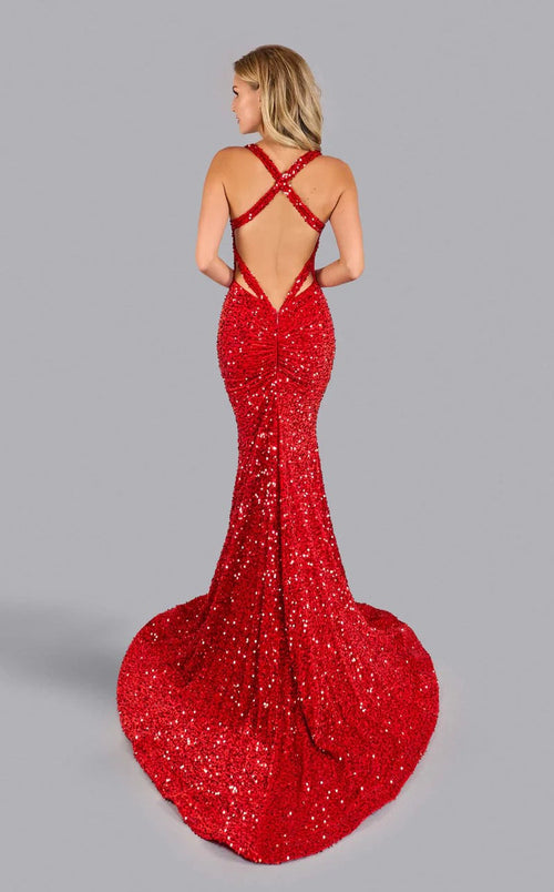 Jessica Angel JA2582 Deep V-Neck Sleeveless Mermaid Prom Sequin Velvet Dress