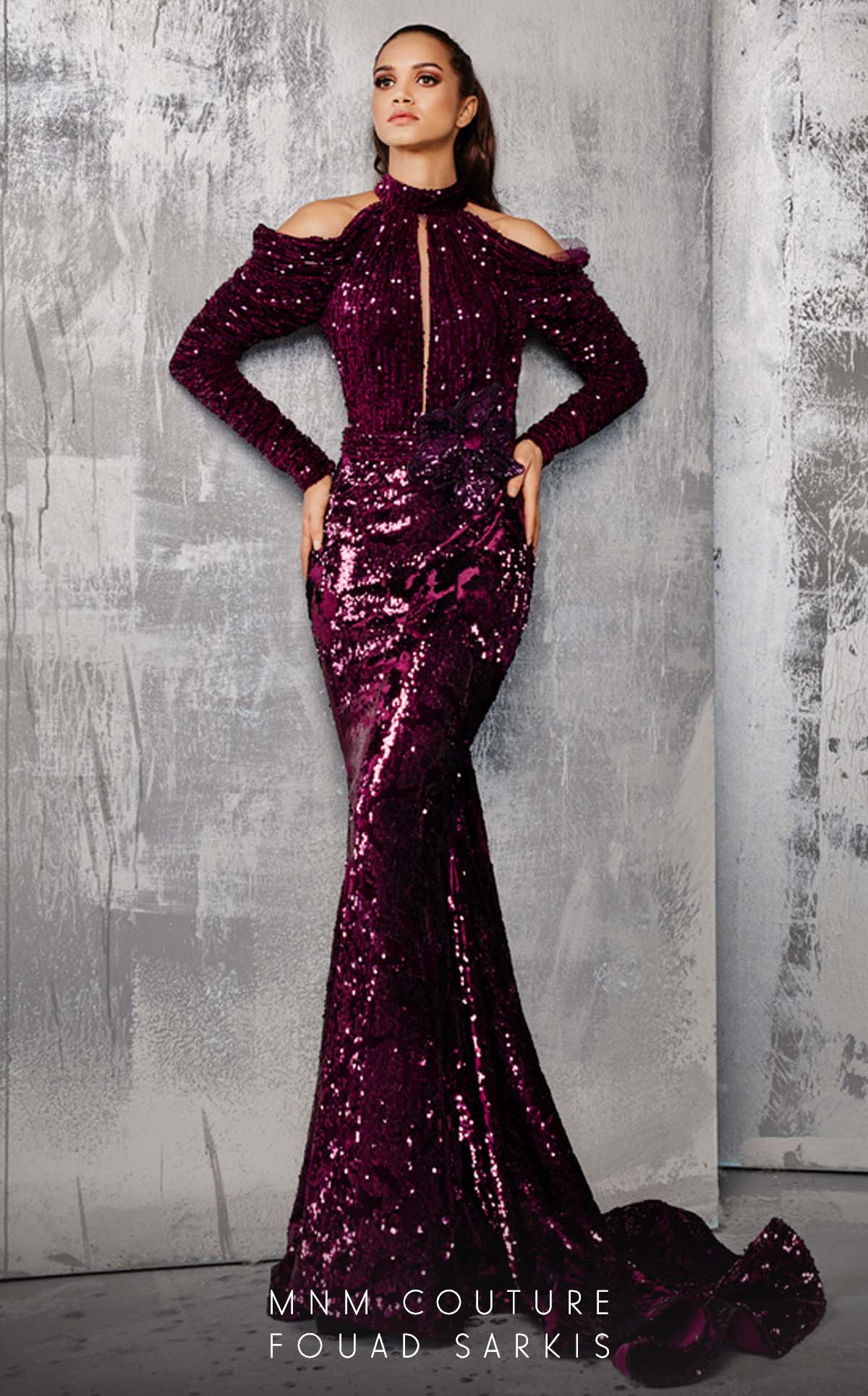 magenta sequin dress Fouad Sarkis 2607 Cold-Shoulder Gown CS24Updates Texas Standard Texas Standard Formal Gown Color:PERRY BLUE