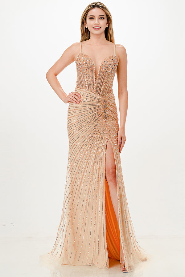 La Scala Champagne Evening Dresses