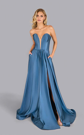 Jessica Angel JA2617 Strapless Illusion A-Line High Slit Open Back Jersey Dress