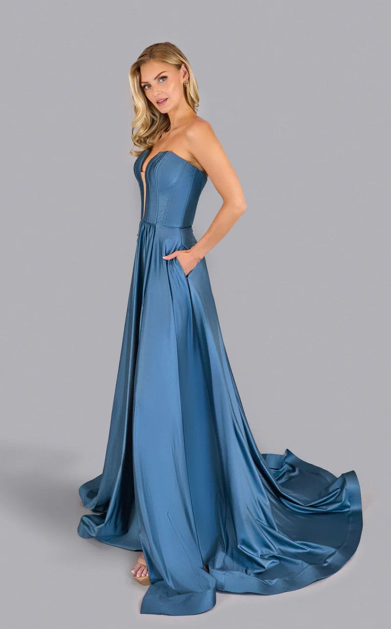 Jessica Angel JA2617 Strapless Illusion A-Line High Slit Open Back Jersey Dress