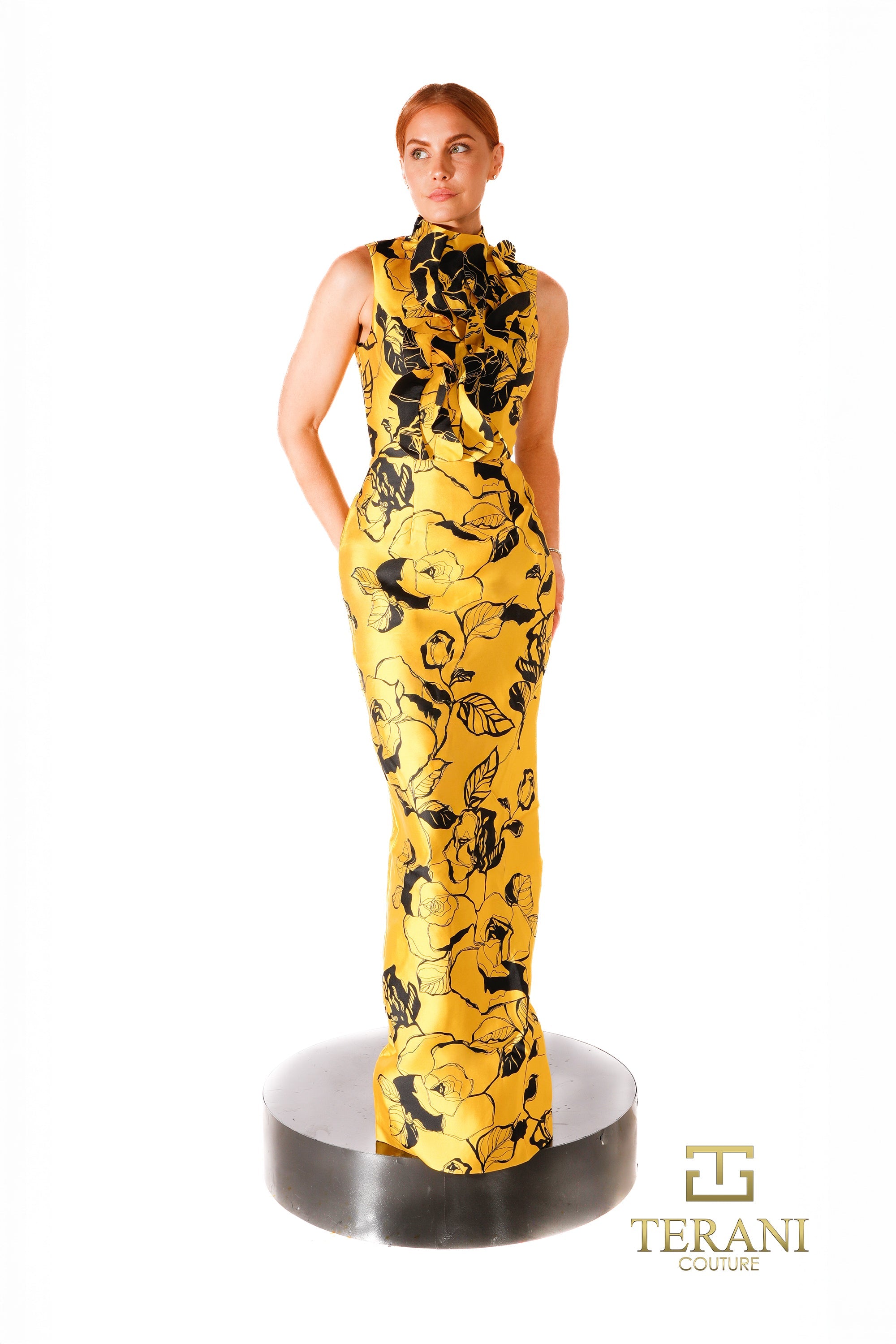 Terani Couture 261E6277 Elegant Glamorous Evening Column Formal Printed Mikado Dress