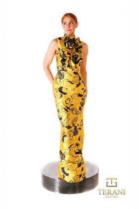 Terani Couture 261E6277 Elegant Glamorous Evening Column Formal Printed Mikado Dress