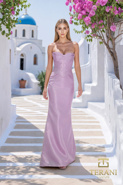 Terani Couture 261E6292 - Mikado Strapless Sweetheart Sheath Gown In Purple