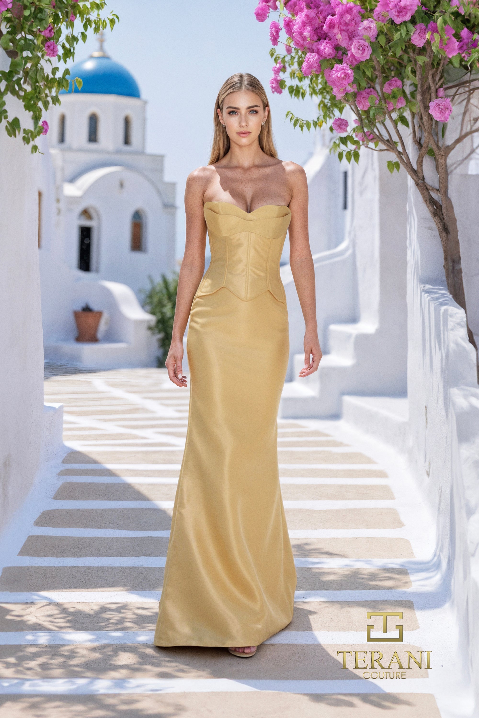 Terani Couture 261E6292 - Mikado Strapless Sweetheart Sheath Gown In Gold
