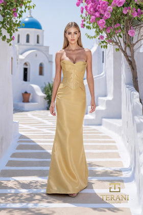 Terani Couture 261E6292 Elegant Strapless Sweetheart Corset Long Evening Mikado Dress