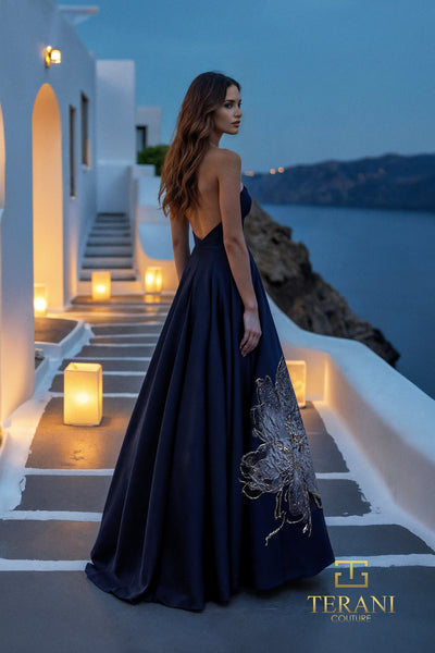 Terani Couture 261E6544 Elegant Glamorous Strapless BallDress Long Evening Satin Dress