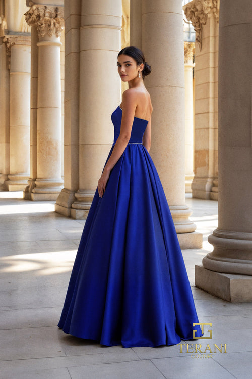 Terani Couture 261P6194 Evening Strapless BallDress Corset Pleated Formal Satin Dress