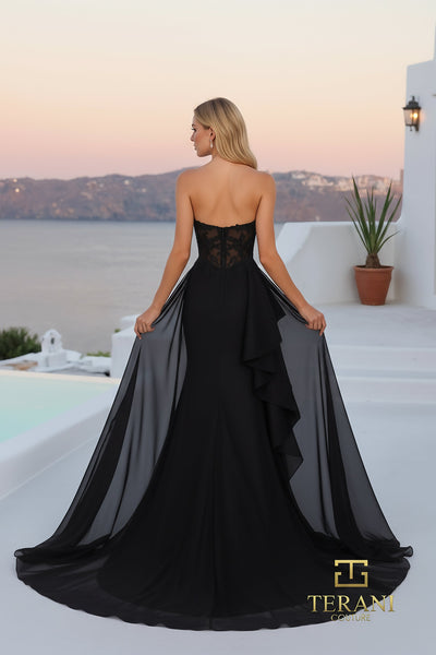 Terani Couture 261P6261 Strapless Sweetheart Sheath Corset Evening Mikado Lace Dress