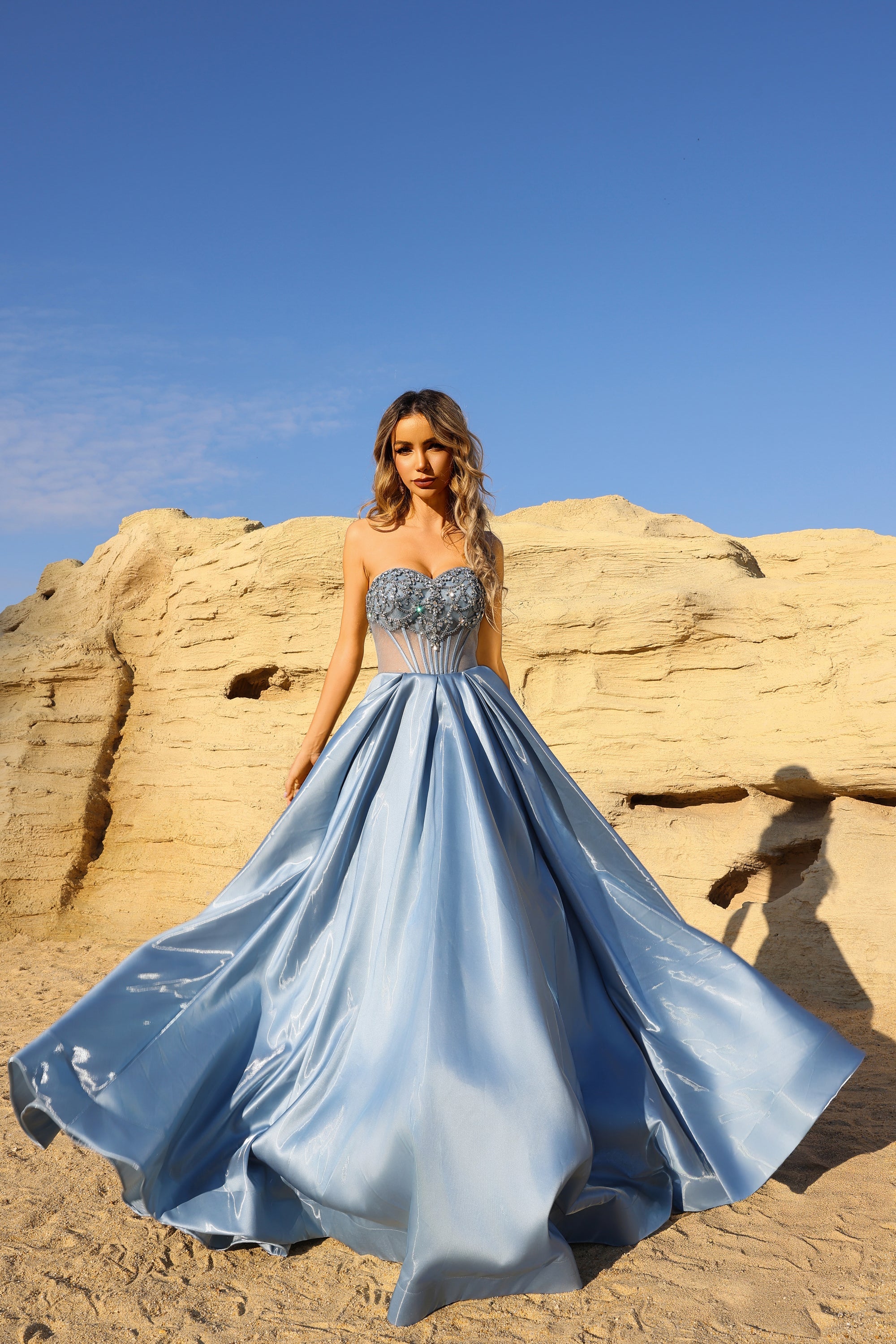 Terani Couture 261P6608 - Sweetheart A-Line Beaded Corset Gown In Blue