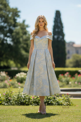 Terani Couture 261C6515 Elegant Off-Shoulder Sweetheart A-Line Formal Jacquard Dress